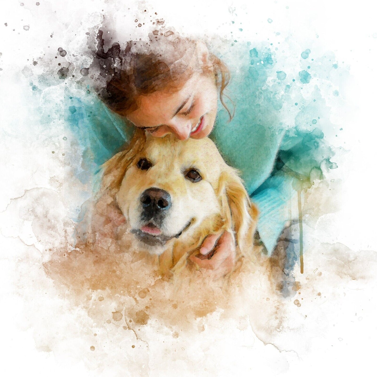 watercolor painting from photo custom dog cat portrait couple with pet canvas