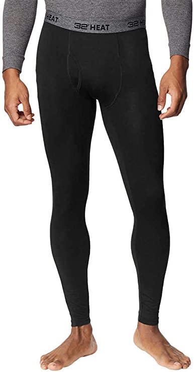 32 Degrees Men's 2-Pack Performance Lightweight Thermal Baselayer Legging Pant, Black/Black, Small