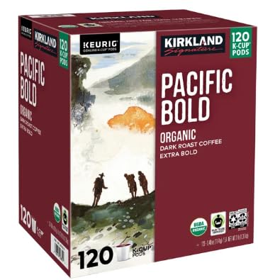 Kirkland Signature Coffee Organic Pacific Bold K-Pods, 120-count with Oval Soup Spoon, Stainless Steel by LOS