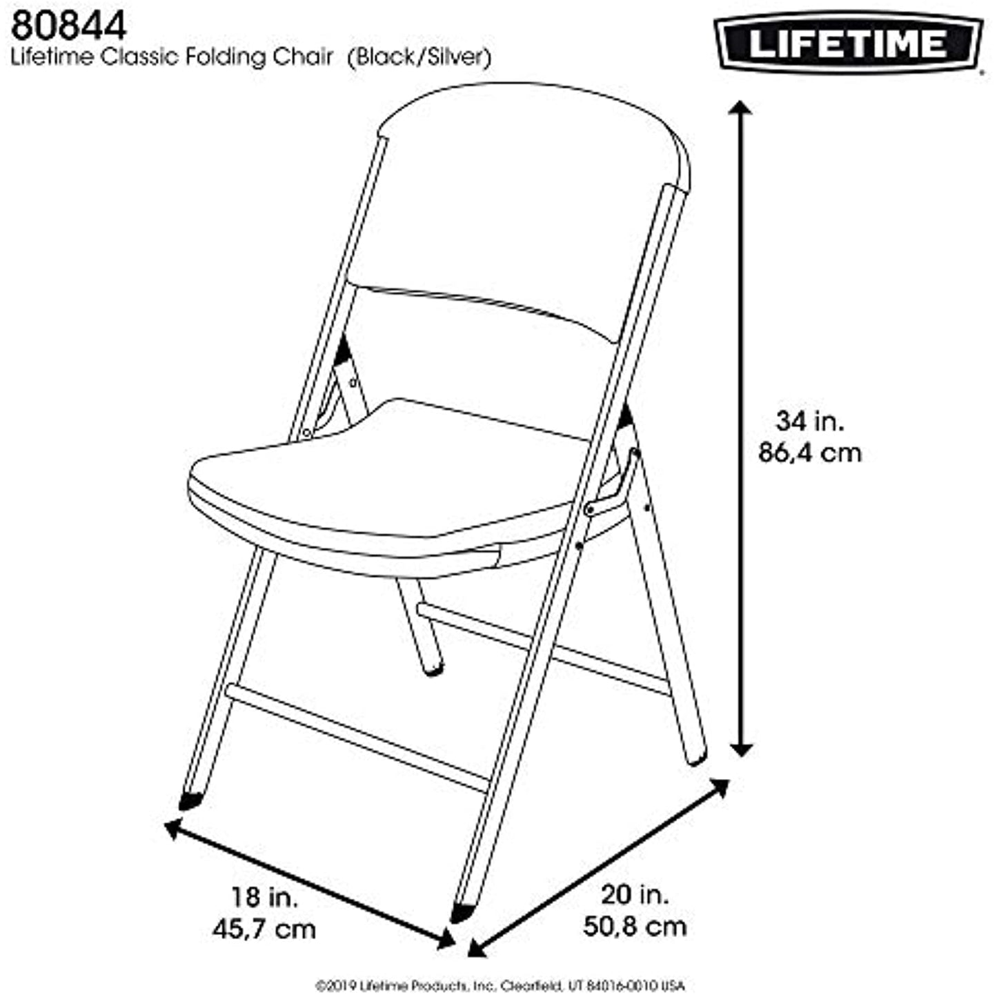 LIFETIME Commercial Grade Folding Chairs, 6 Pack, Black