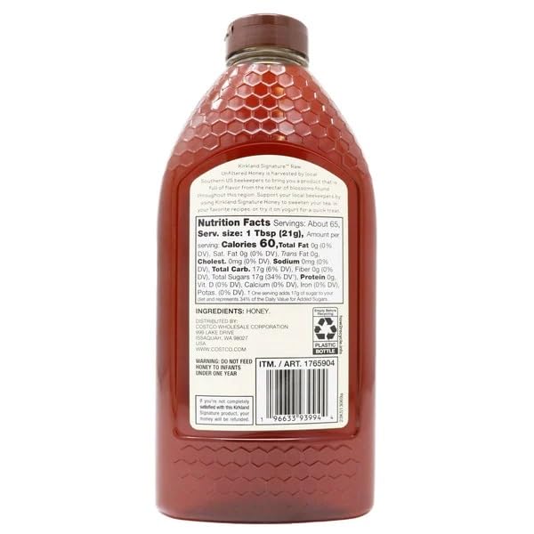 Kirkland Signature Southern US Raw Unfiltered Honey, 48 Ounce