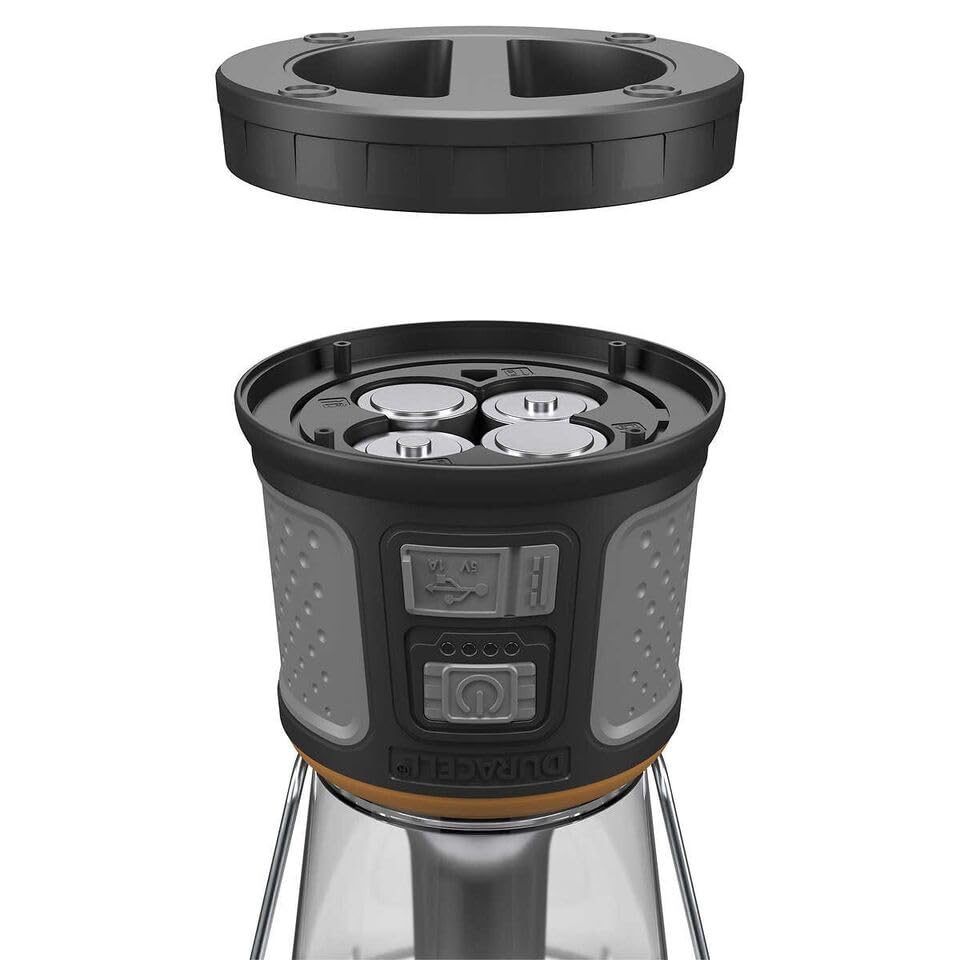 Duracell - 2000 lumens LED flashlight with 360° and 180° illumination for camping, fishing and emergency use, 6 light modes and 3 power supplies available for charging, 1654528