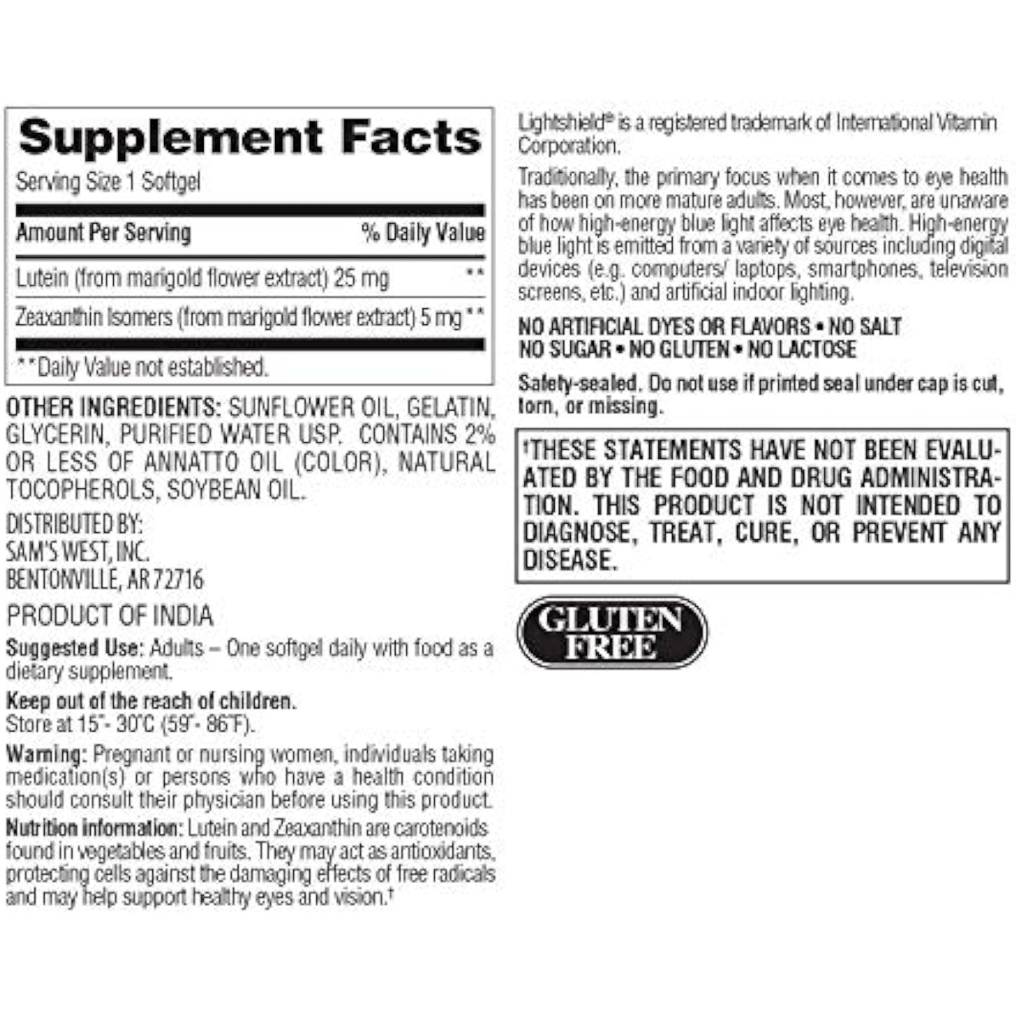 Members Mark Lutein 25mg Zeaxanthin 5mg (150 Count)