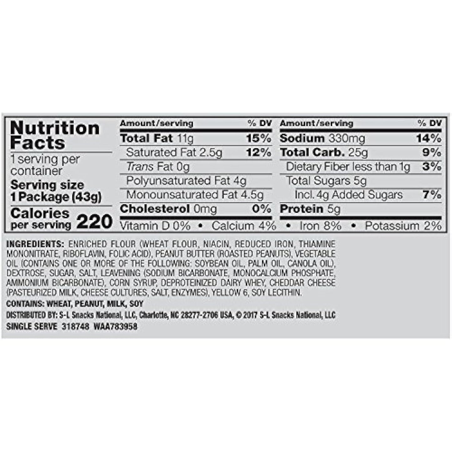 Lance Toast Chee Peanut Butter Crackers, 2 pack of 20 (40 ct.)