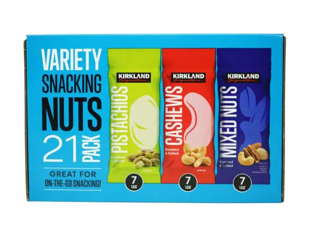 Kirkland Signature Variety Snacking Nuts, Pistachio, Cashew & Mixed Nuts - 21 count.
