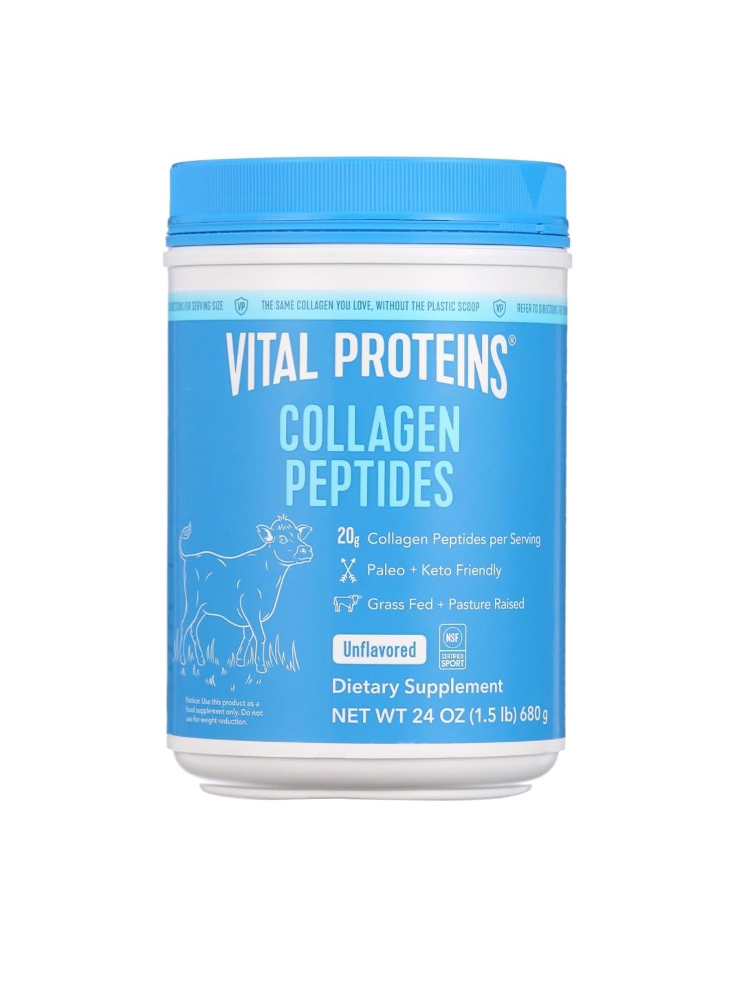 Vital Proteins 20g Collagen Peptides, Unflavored, 1.5 lbs, 24 OZ, Unflavored