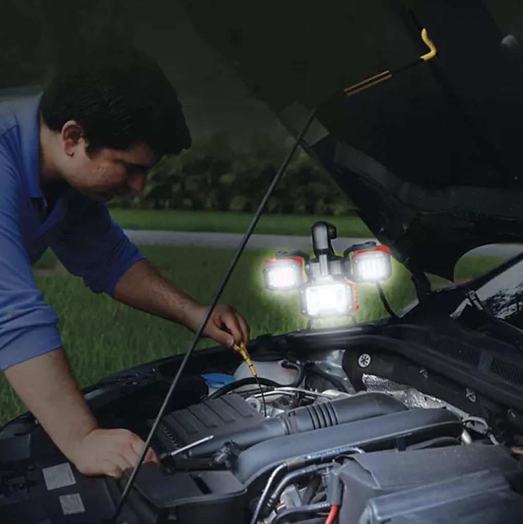 2000 Lumens Rechargeable LED Work Light and Spotlight, 4 Adjustable Lamps.