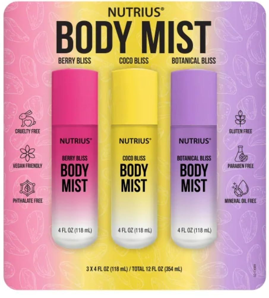 Body Mist (Berry Bliss, Coco Bliss, Botanical Bliss) 3 x 4 FL OZ (118 ml) paraben-free, cruelty-free, and suitable for all skin types