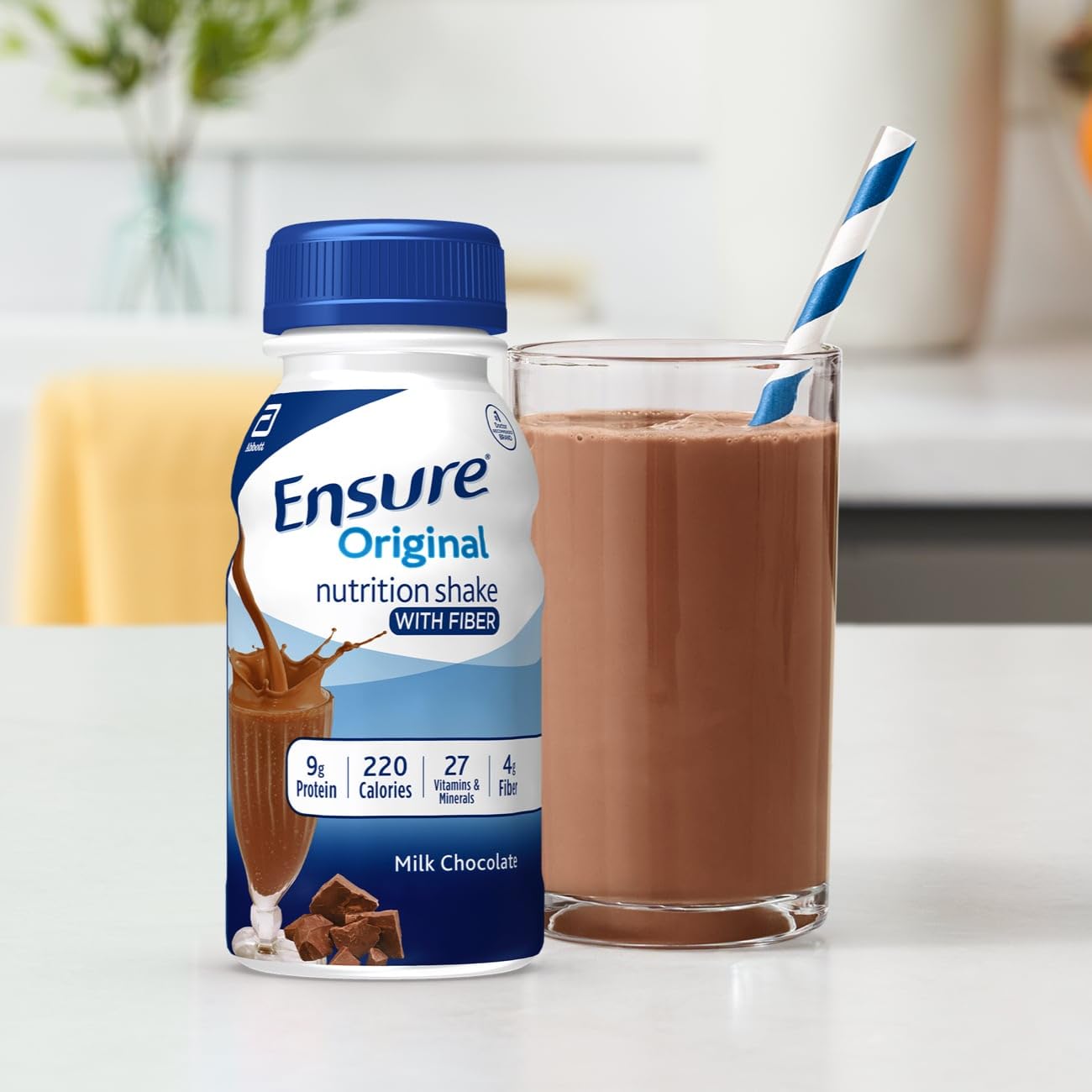Ensure Original Milk Chocolate Nutrition Shake With Fiber | Meal Replacement Shake | 24 Pack
