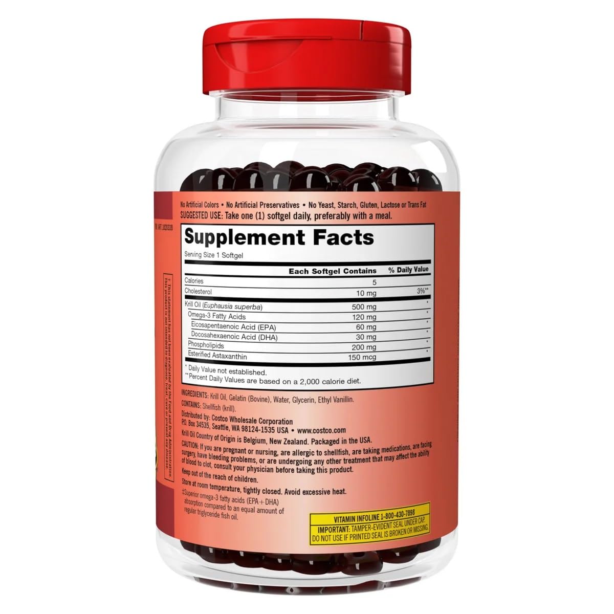 Kirkland Signature Krill Oil 500mg, 180 Softgels