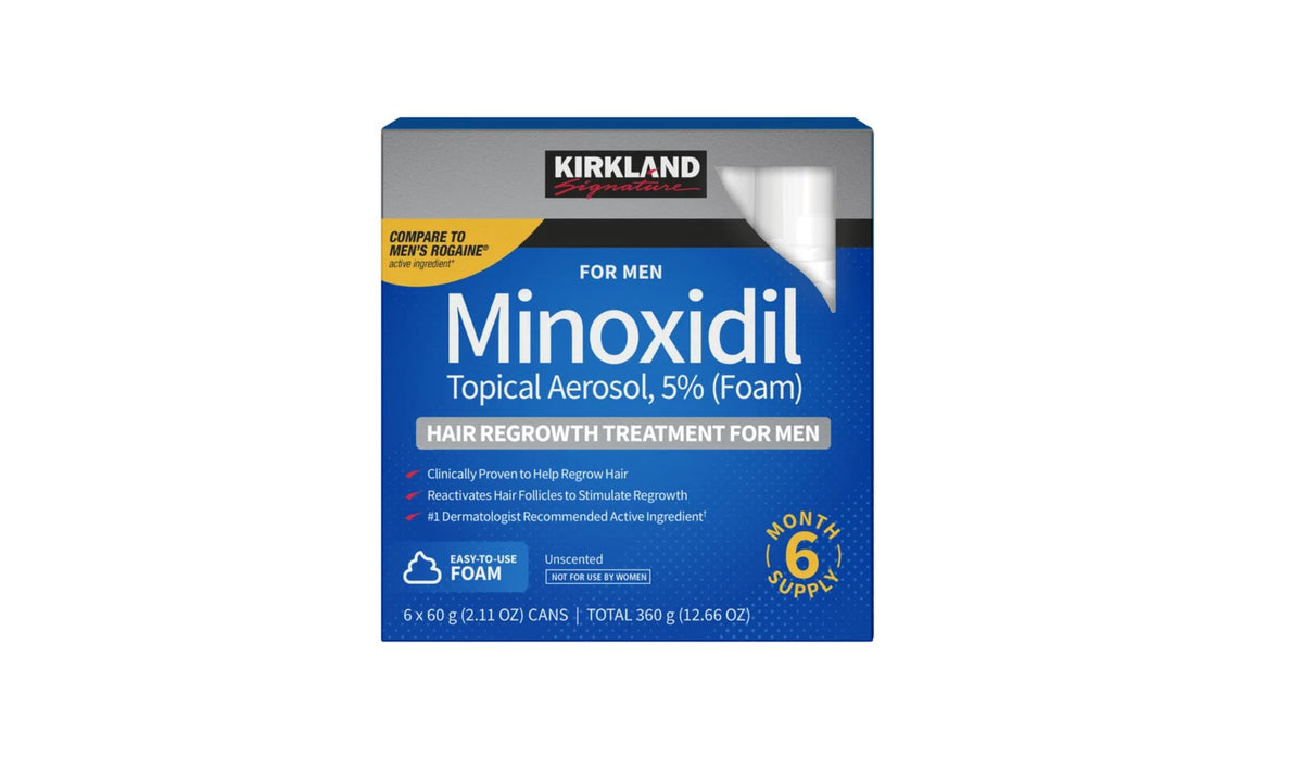 Kirkland Signature Hair Regrowth Treatment Extra Strength for Men, 5% Minoxidil Topical Solution, 2 fl oz, 6-pack (6 month supply)