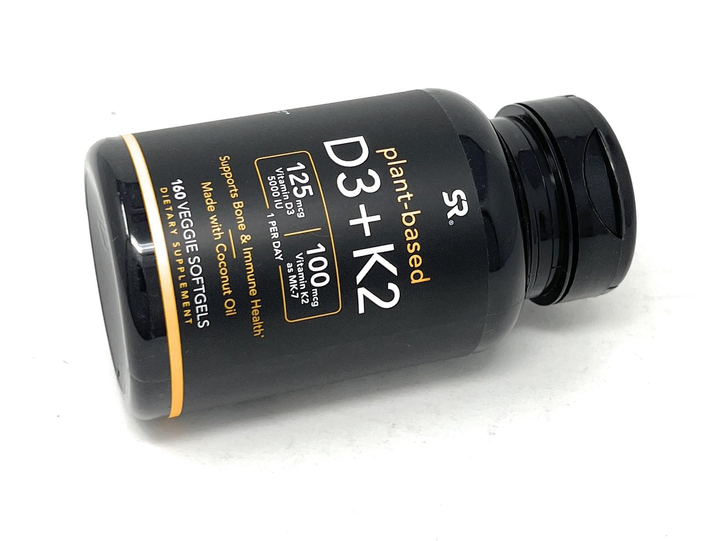 Sports Research Vitamin D3 K2 with 5000iu of Plant-Based D3 & 100mcg of Vitamin K2 as MK-7, Non-GMO Verified & Vegan Certified - 160 Liquid Softgels