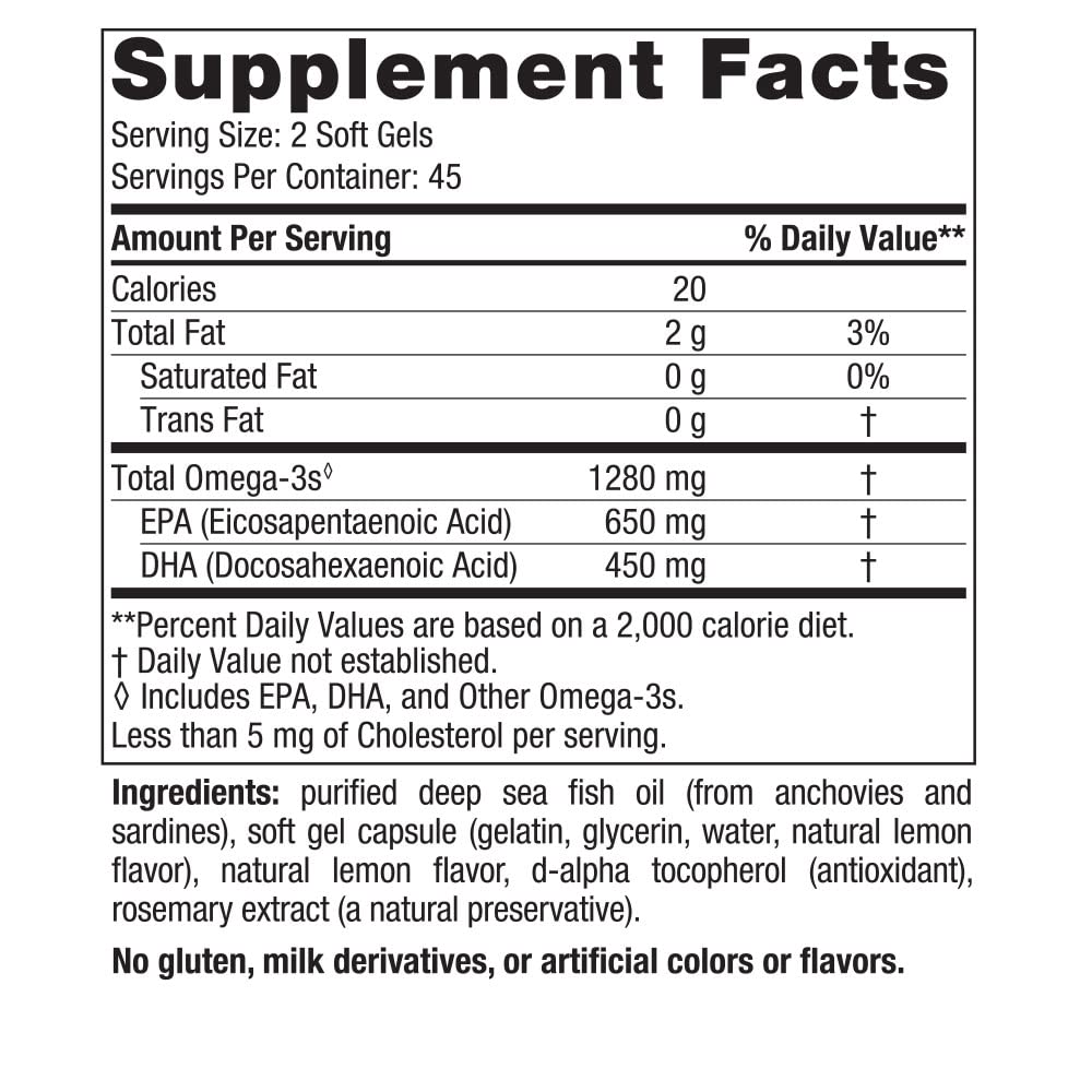 Nordic Naturals Ultimate Omega, Lemon Flavor - 90 Soft Gels - 1280 mg Omega-3 - High-Potency Omega-3 Fish Oil Supplement with EPA & DHA - Promotes Brain & Heart Health - Non-GMO - 45 Servings