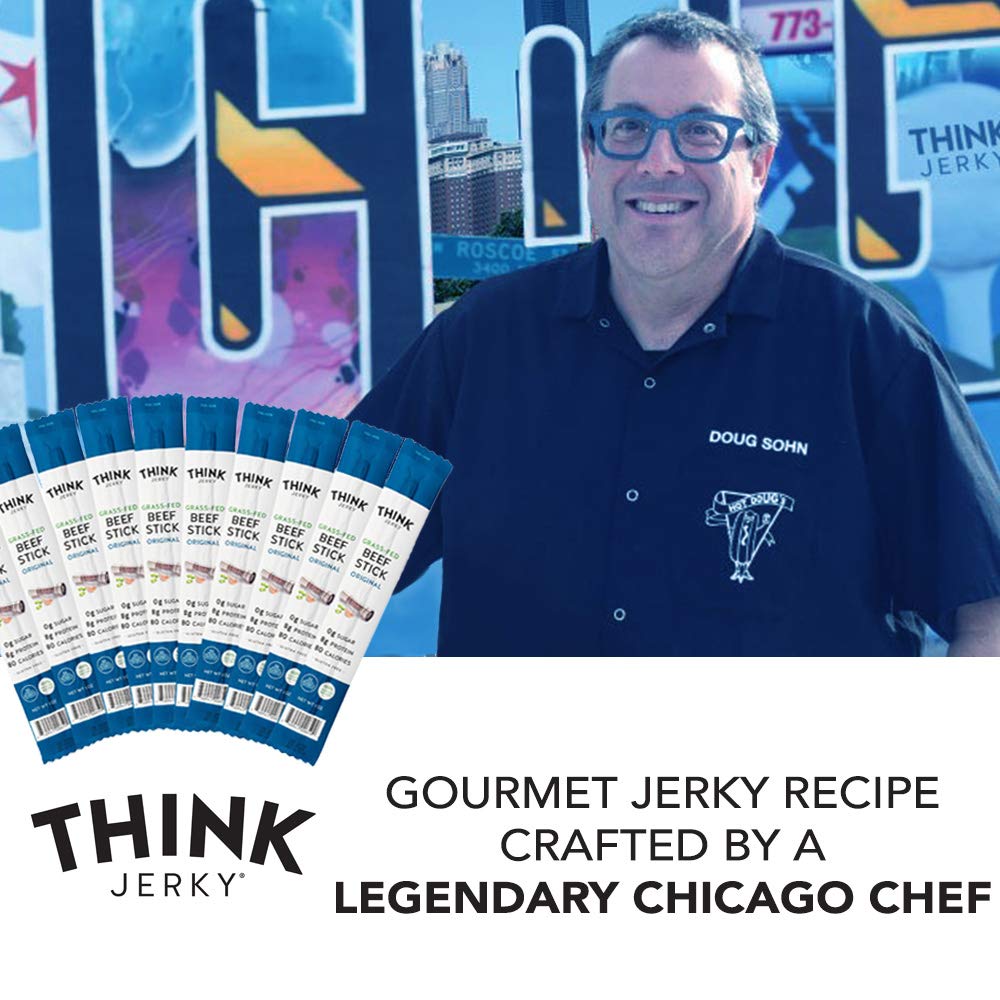 Think Jerky, Original Grass-Fed Beef Sticks (1.0 Ounce Sticks, Pack of 10 Sticks) - Sugar Free, Gluten Free, Non GMO, No Nitrates, Keto Friendly, Paleo, High Protein, Low Carb