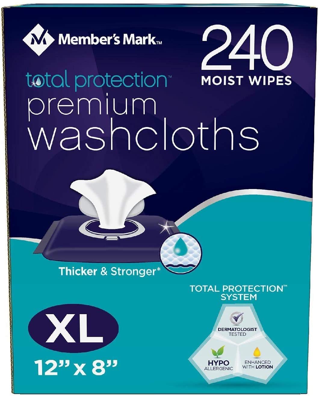 Adult Washcloth Disposable Moist Wipes - 12 X 8 - 240 Pk