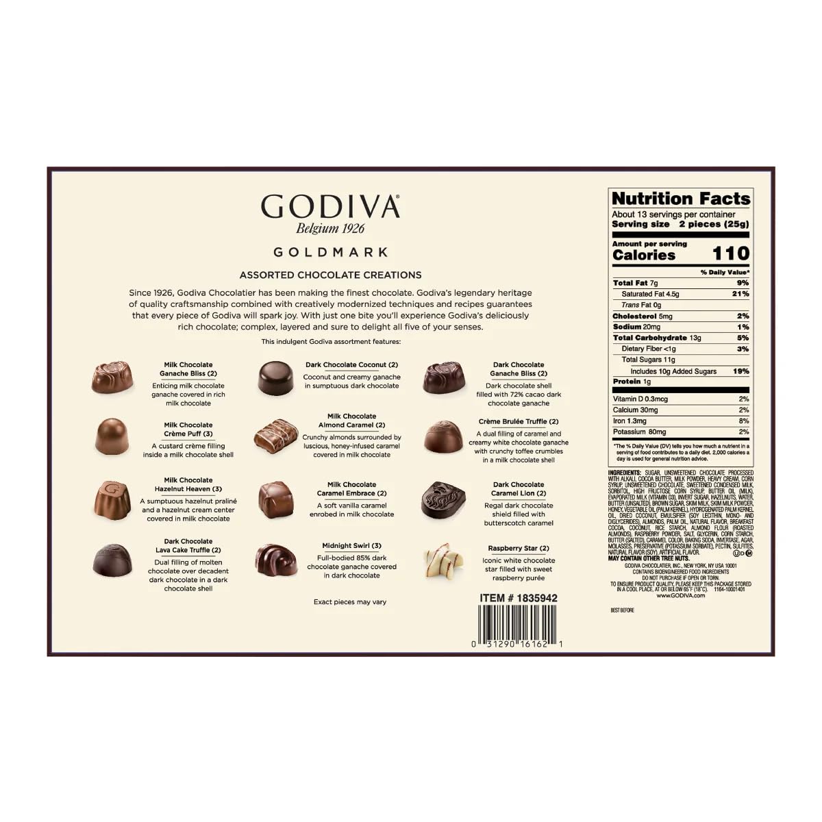 Godiva Belgium Premium Chocolate Variety Assorted Chocolates, 11.3 OZ