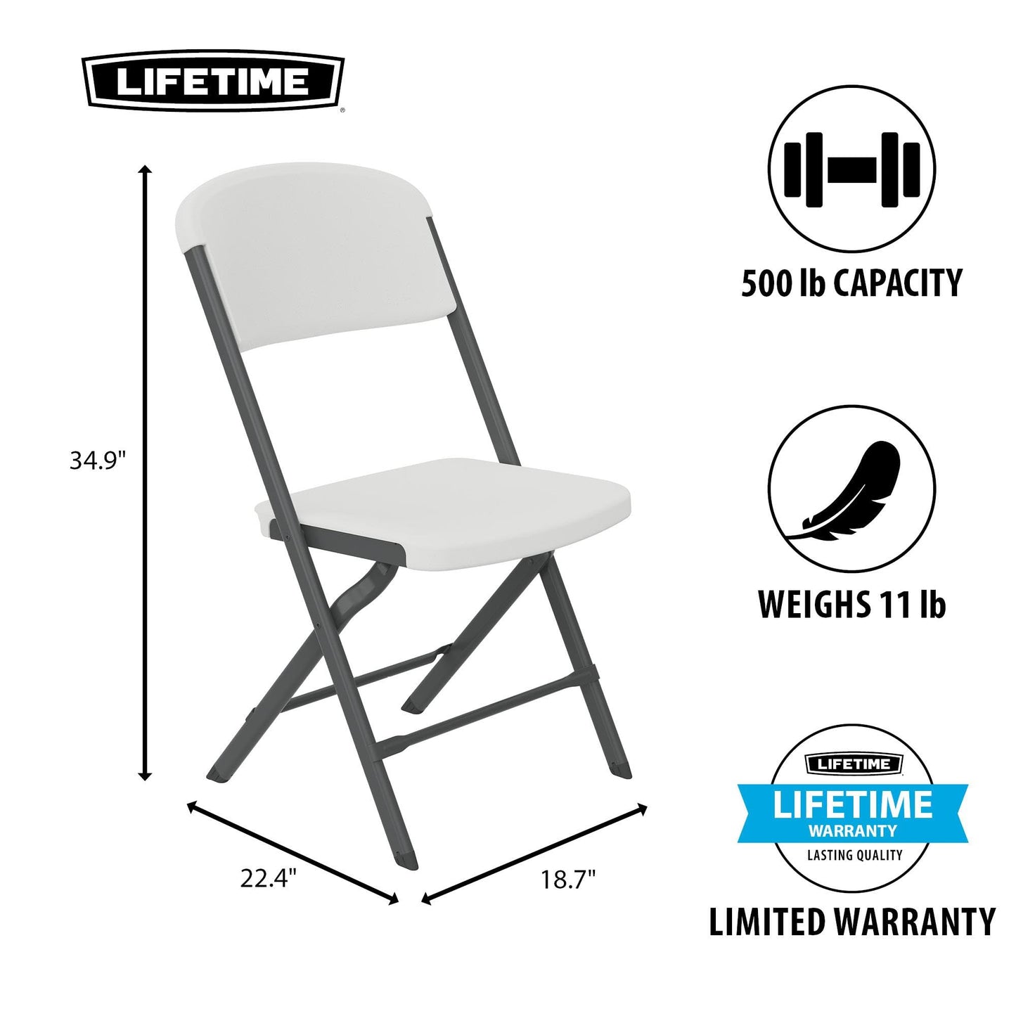Lifetime Folding Chairs, Heavy Duty Foldable Chair Contoured for Comfort, 4-Pack