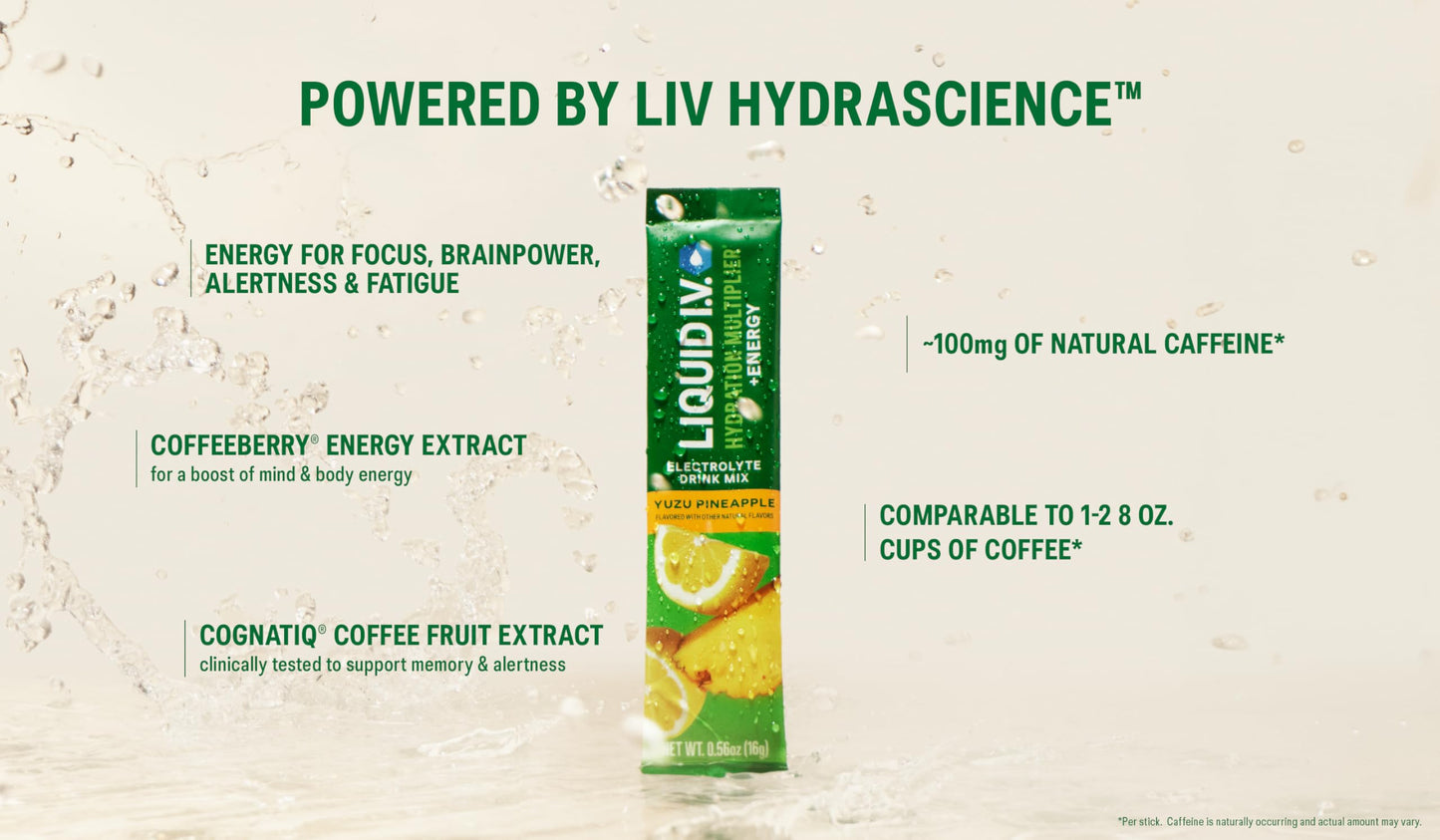 Liquid I.V.� Hydration Multiplier + Energy - BlackBerry Peach - Electrolyte Powder Drink Mix | 14 Servings (Pack of 3)
