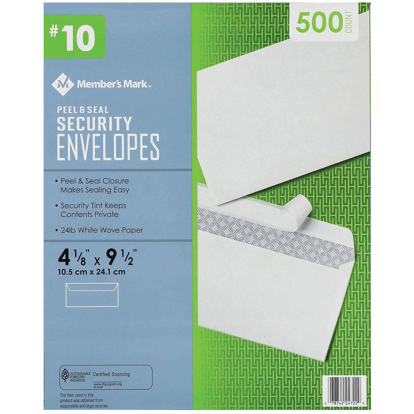 Member's Mark Envelope #10, Peel and Seal (500 Count)