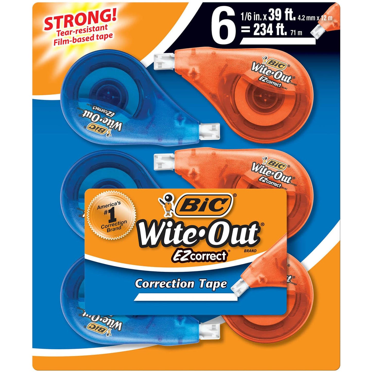 BIC Wite-Out Brand EZ Correct Correction Tape, White, 6 Count, Colors May Vary