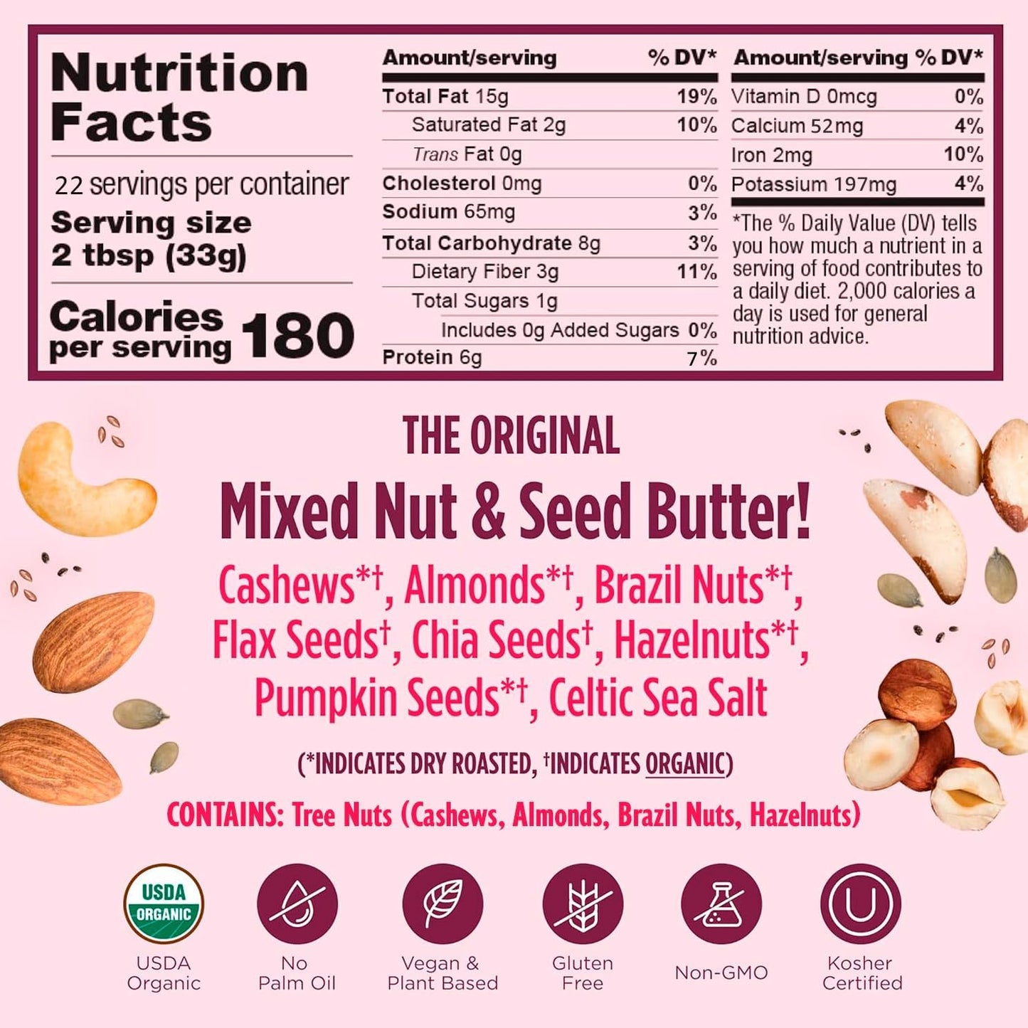 NuttZo Organic Power Fuel Crunchy 7 Nuts & Seeds Butter, Paleo Friendly | Peanut & Gluten Free, Vegan, and Kosher, No Added Sugar or Oil | 26 oz Jar, 3-Pack