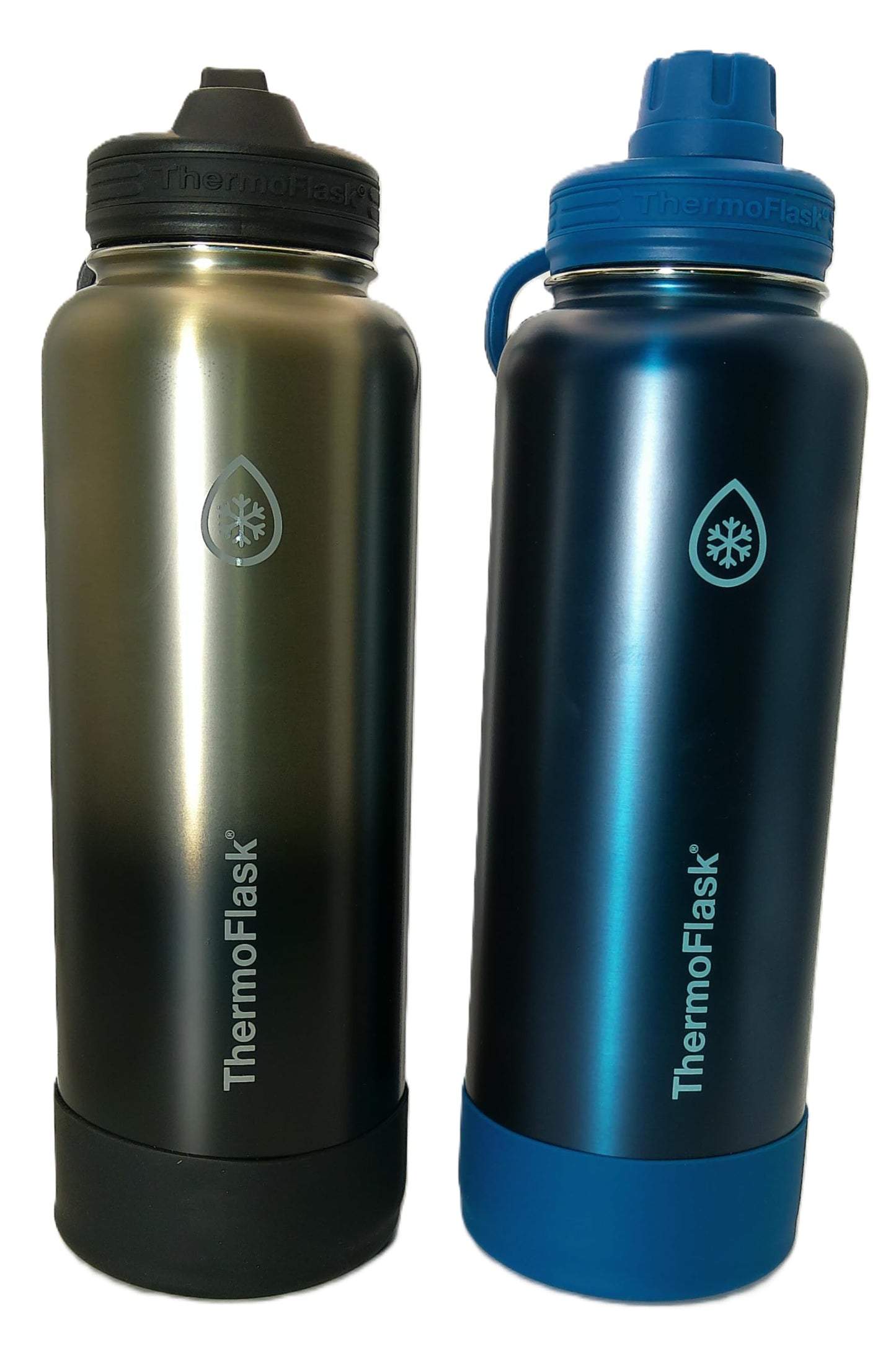 ThermoFlask Stainless Steel Water Bottle, 40 oz, 2-Pack (Silver/Blue Brushed)