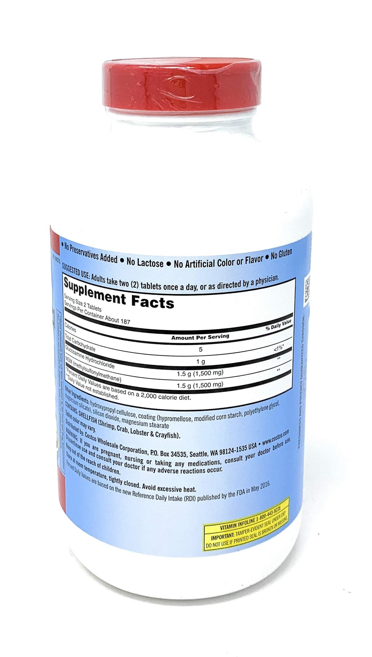 Kirkland Signature Glucosamine with MSM, 375 Tablets (3 Pack)
