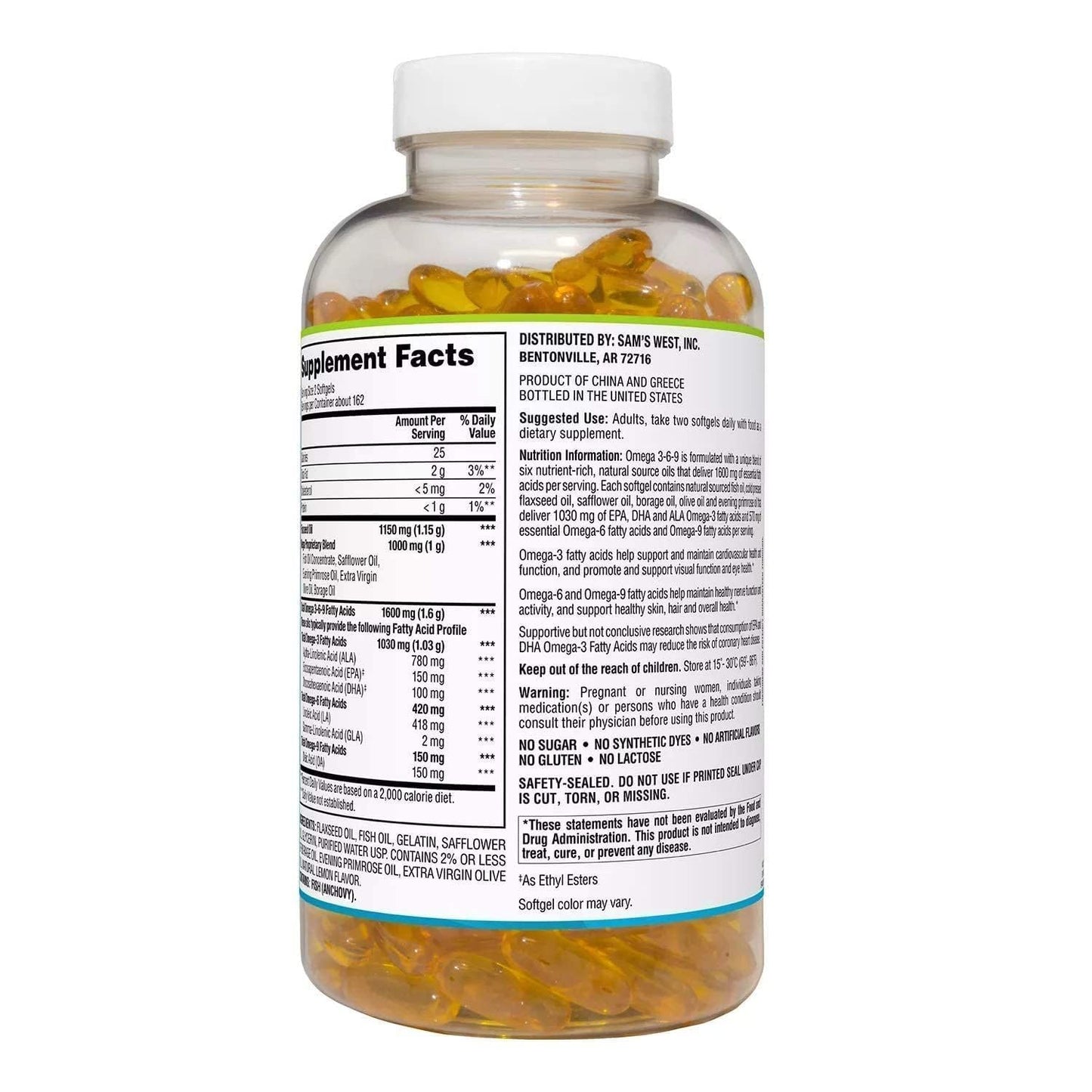 Member's Mark Omega 3, 6, 9 Dietary Supplement 1600 Mg, Soft Gels, 325Count