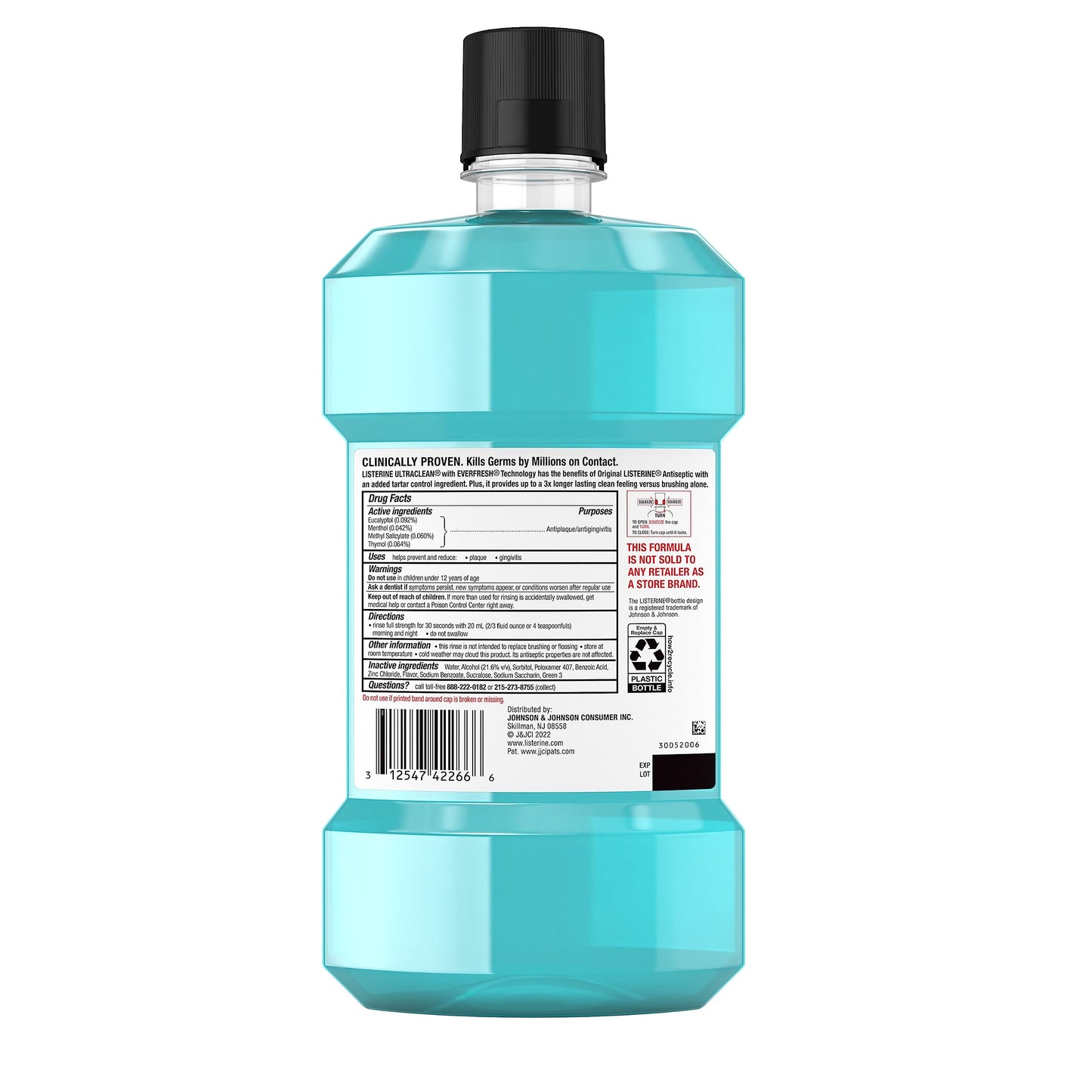 Listerine Ultraclean Oral Care Antiseptic Mouthwash, Everfresh Technology to Help Fight Bad Breath, Gingivitis, Plaque & Tartar, ADA-Accepted Tartar Control Oral Rinse, Cool Mint, 1.5 L