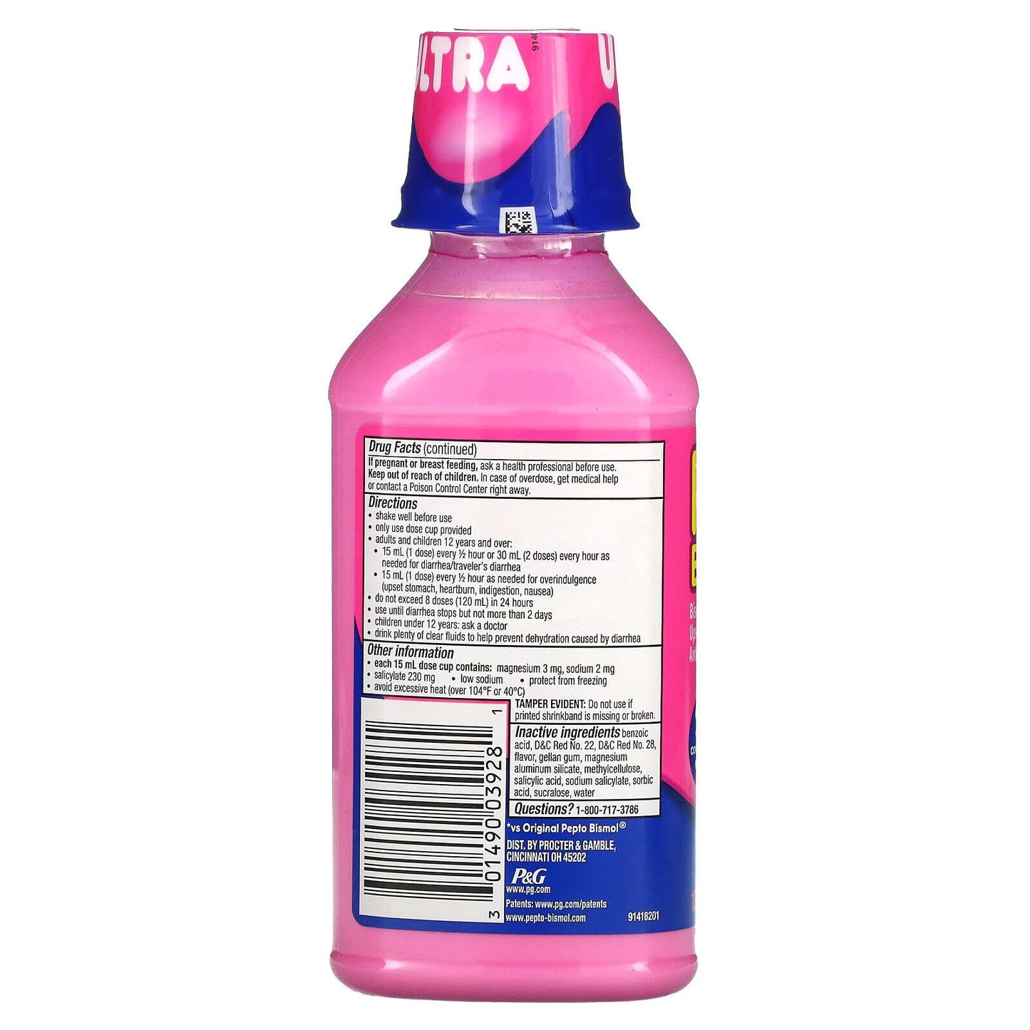 Pepto Bismol Ultra Liquid for Upset Stomach, 5 Symptom Relief, Original, 12 oz (Pack of 2)
