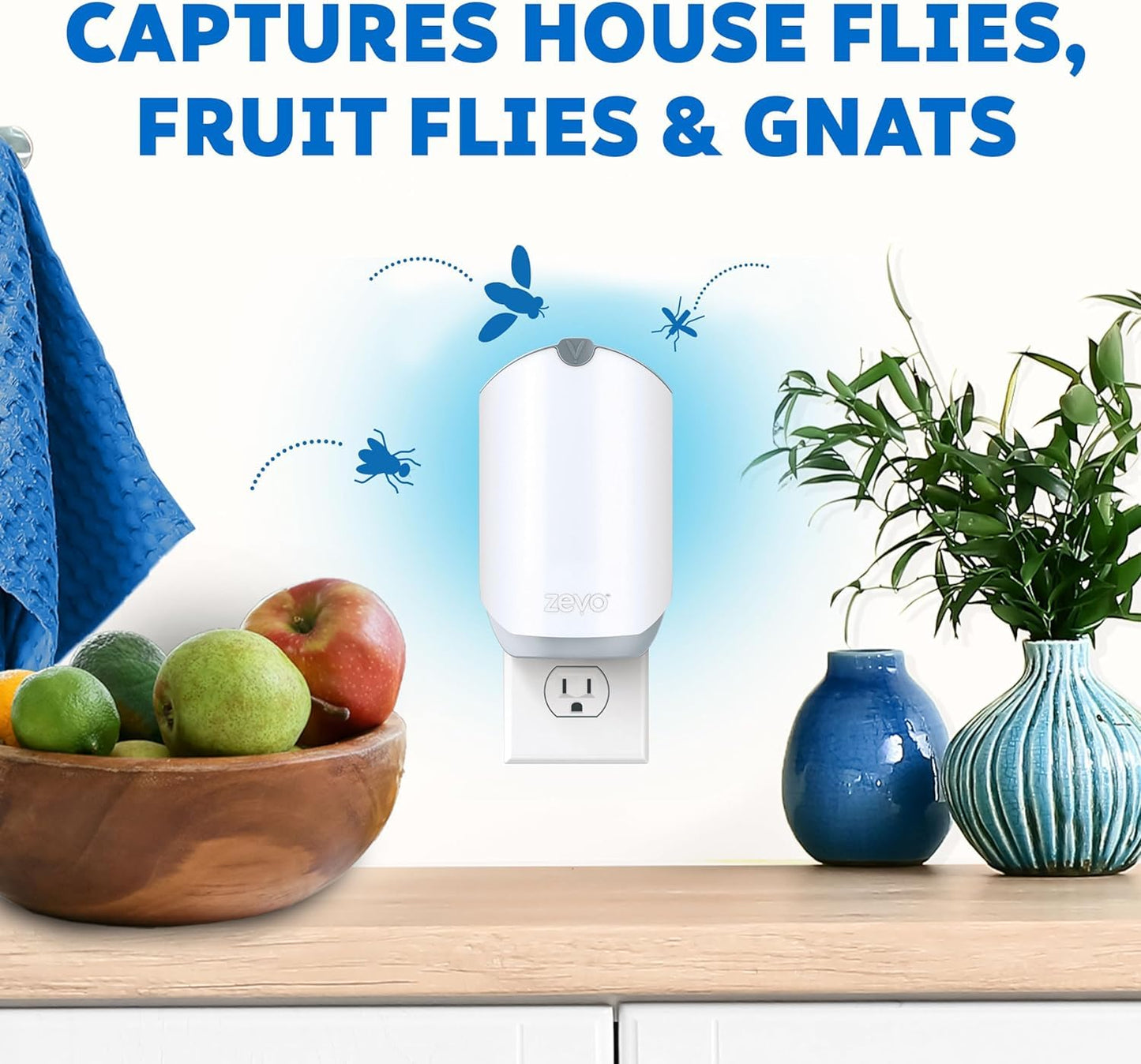 Zevo Flying Insect Trap, Fly Trap, Fruit Fly Trap (2 Plug-in Bases + 6 Refill Cartridges)