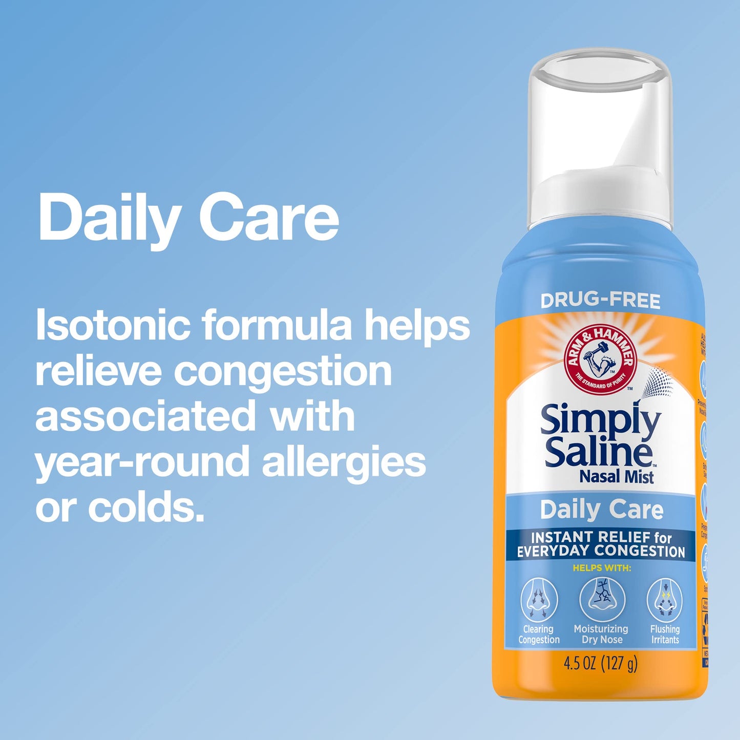 ARM & HAMMER Simply Saline Nasal Care Daily Mist 4.5oz � Instant Relief for Every Day Congestion � One 4.5oz Bottle