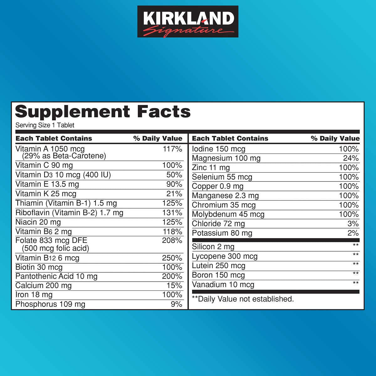 Kirkland Signature Daily Multi Vitamins & Minerals Tablets, 500-Count Bottle