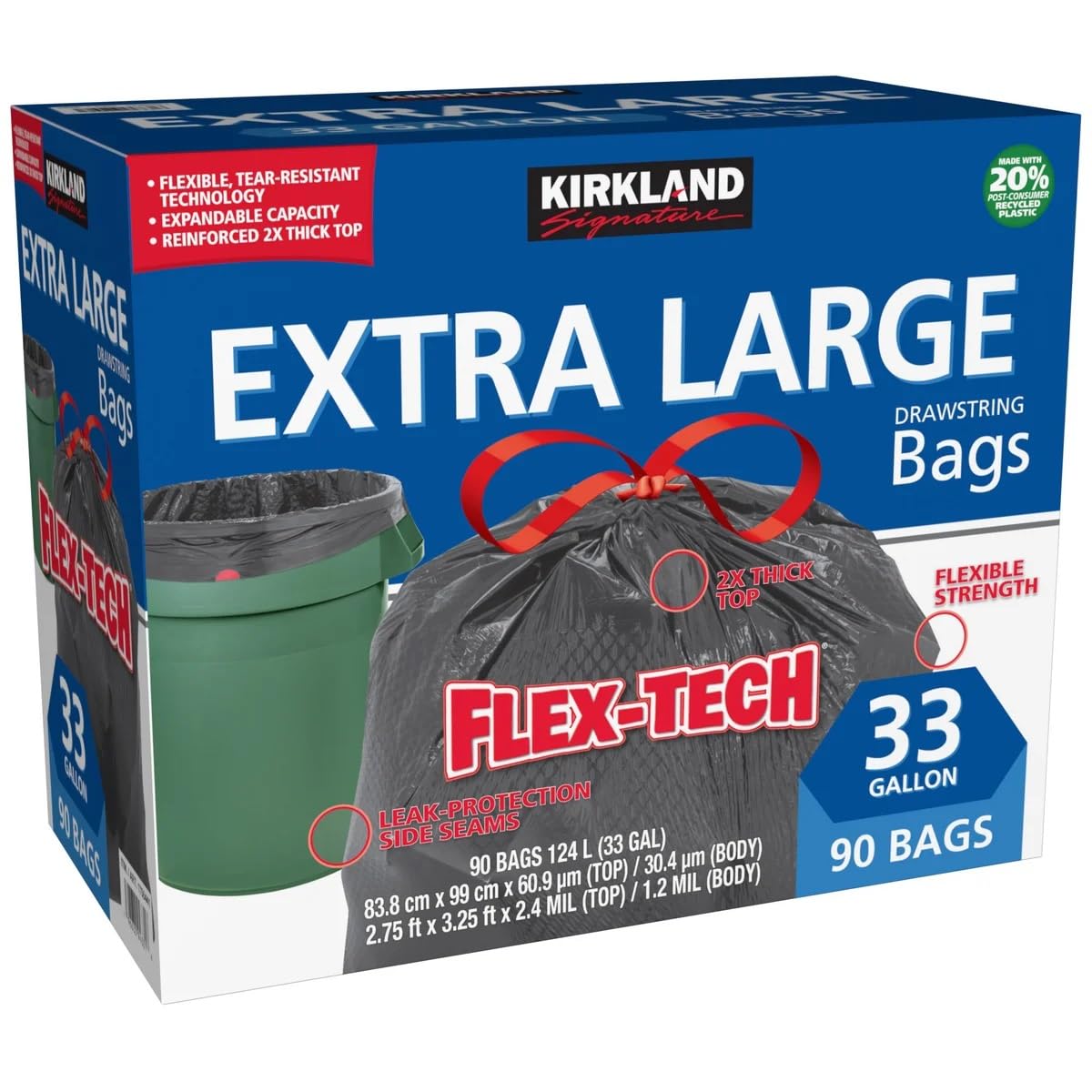Kirkland Signature Flex-Tech 33-Gallon Trash Bag (90 Count)