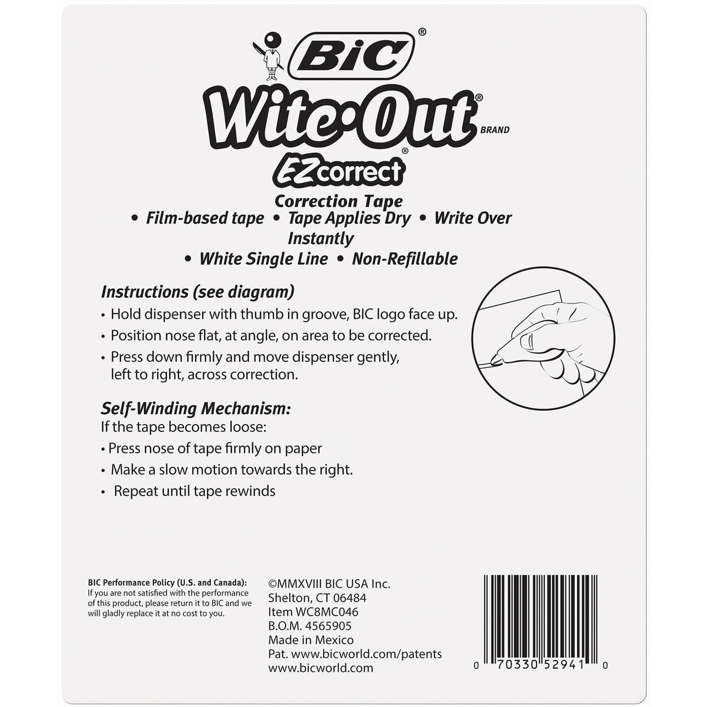BIC Wite-Out Brand EZ Correct Correction Tape, White, 6 Count, Colors May Vary