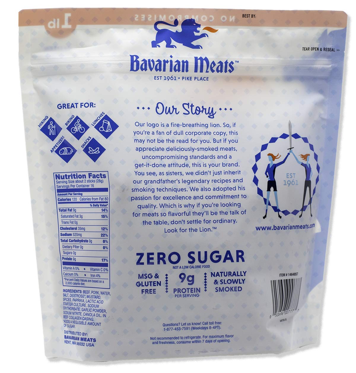 Bavarian Meats Lil' Landjaeger Hardwood Smoked Zero Sugar sausage sticks 16 0z