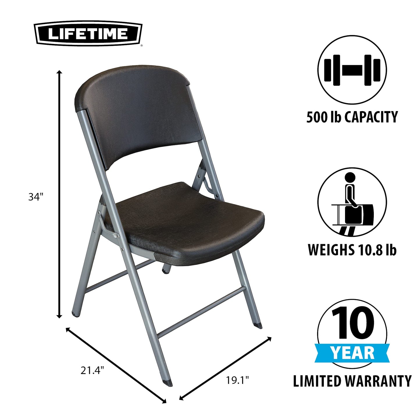 LIFETIME 80407 Commercial Grade Folding Chairs, 4 Pack, Black/Silver