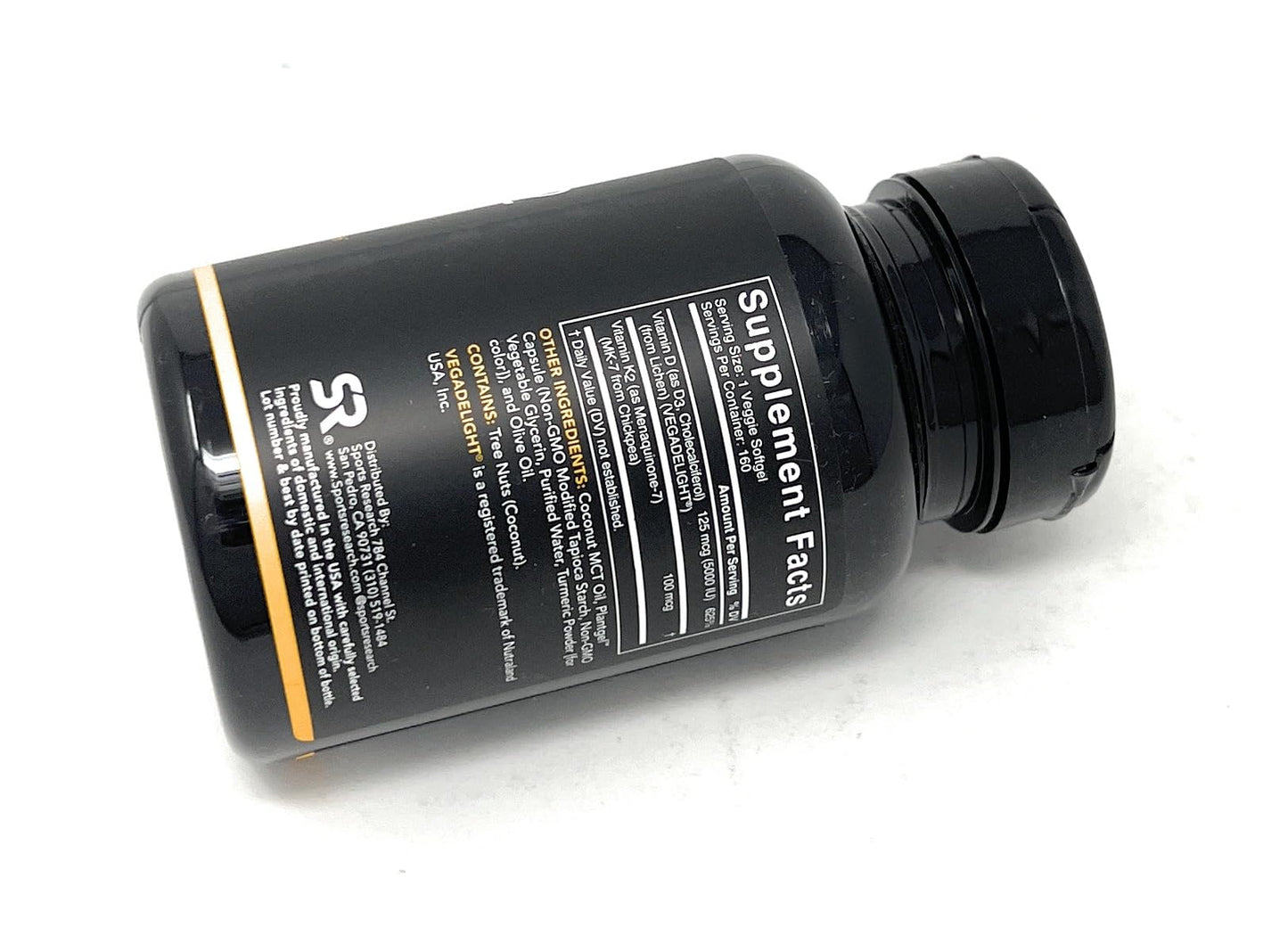 Sports Research Vitamin D3 K2 with 5000iu of Plant-Based D3 & 100mcg of Vitamin K2 as MK-7, Non-GMO Verified & Vegan Certified - 160 Liquid Softgels