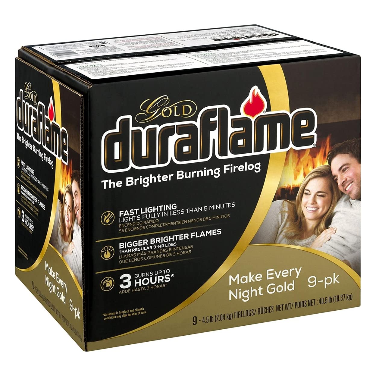 Duraflame Gold 4.5lb 3-hr Firelog (9-Pack) - Packaging May Vary