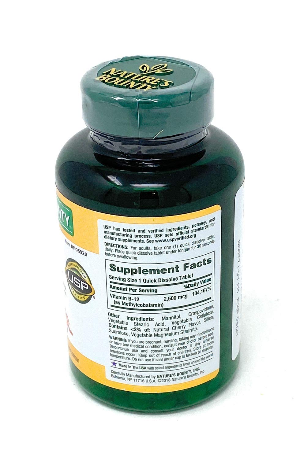Nature's Bounty Vitamin B-12 2500 mcg, 300 Quick Dissolve Tablets