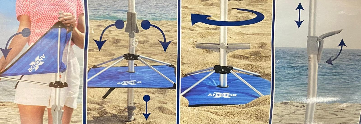 Tommy Bahama 8 ft Beach Umbrella with wind vent and sand anchor- Rich blue