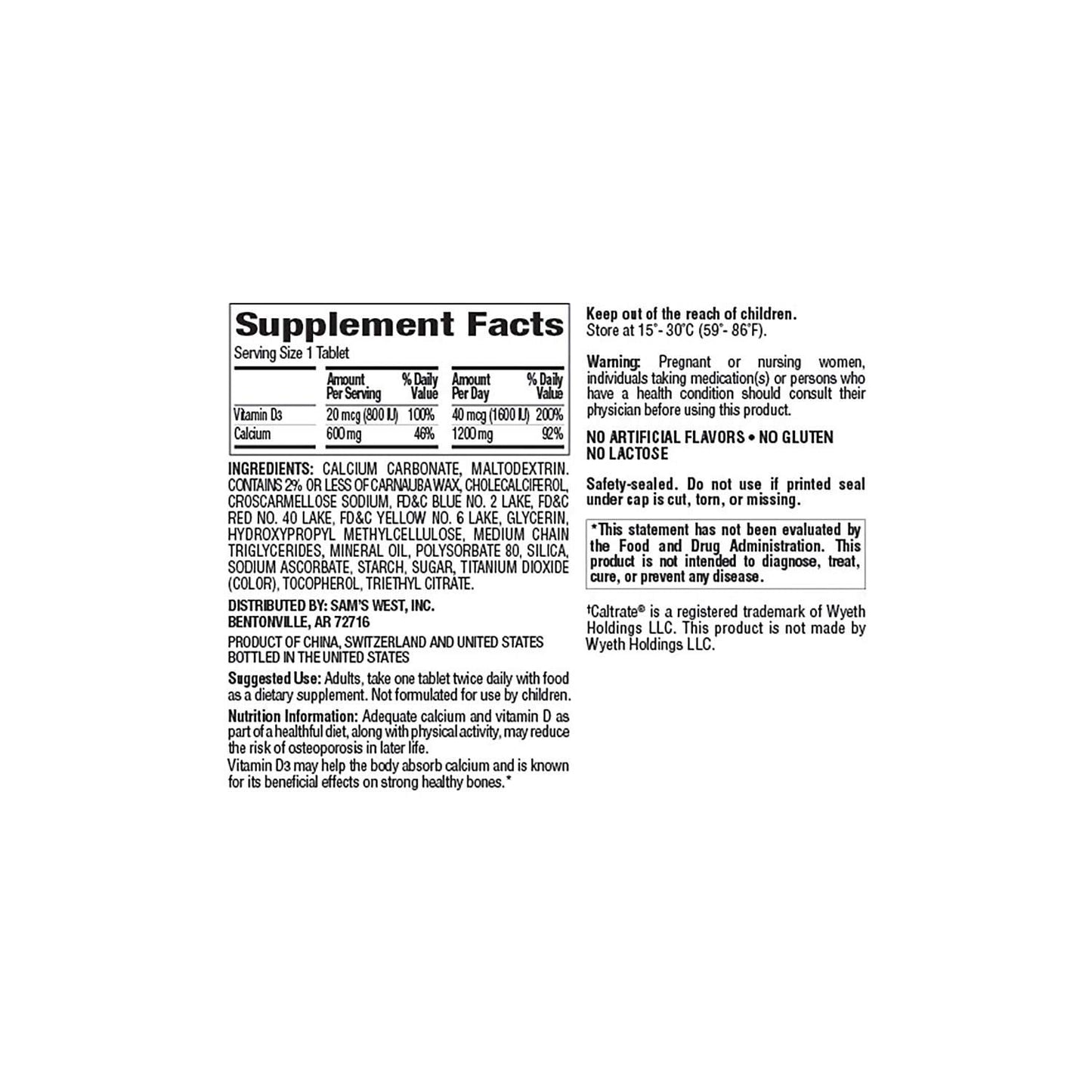 UiiWout hqwedc Member's Mark 600mg Calcium + D3 Dietary Supplement (600 Count)