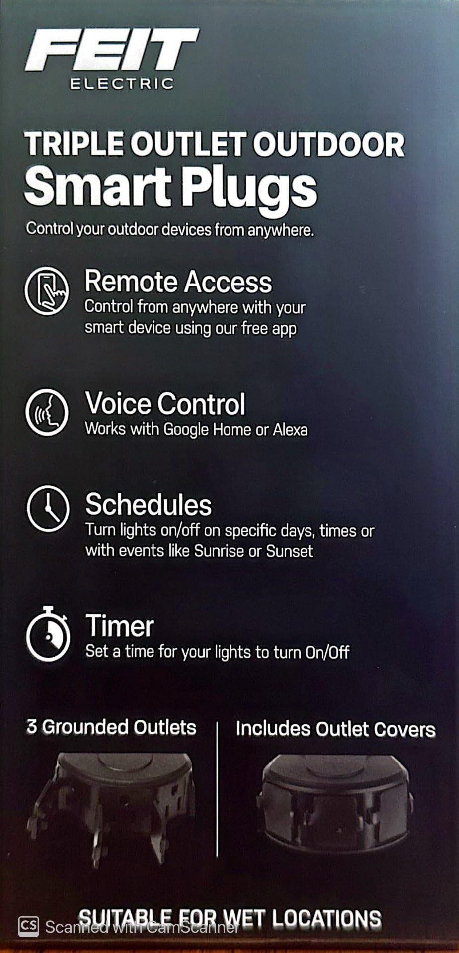 Feit Electric Triple Outlet Outdoor Smart Plugs, 2-Pack, WiFi, Controls Devices from Anywhere, Voice Control, Schedules, Timer, Compatible with Alexa and Google Home