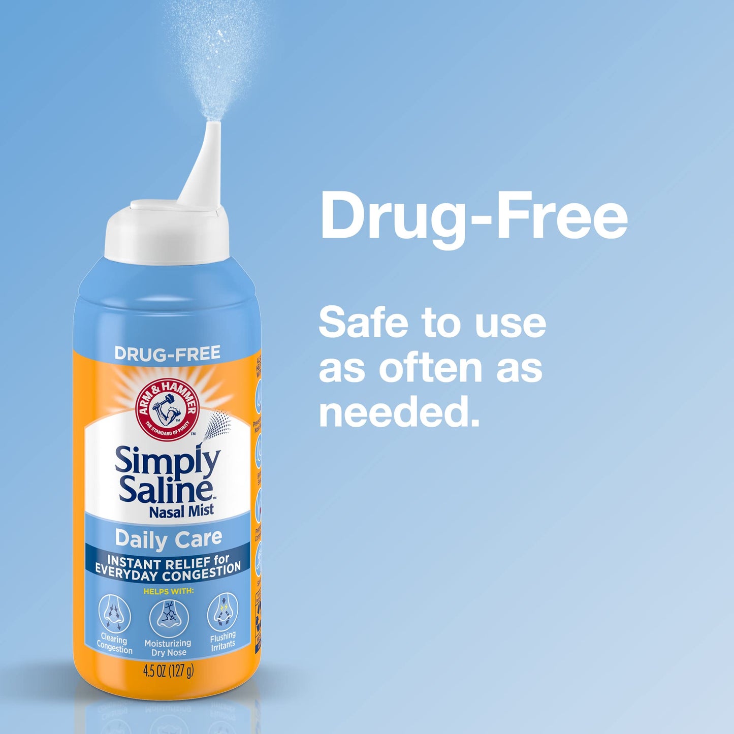ARM & HAMMER Simply Saline Nasal Care Daily Mist 4.5oz � Instant Relief for Every Day Congestion � One 4.5oz Bottle