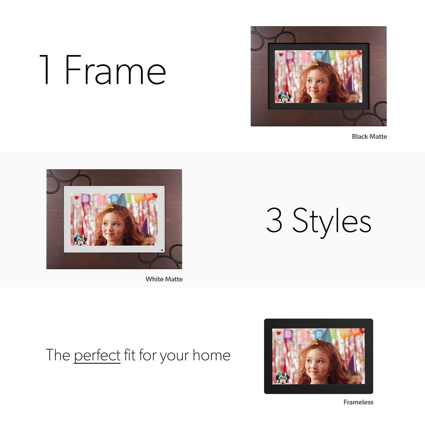 Disney Classic Mickey Mouse Photoshare 10� WiFi Digital Photo Frame | Send Photo or Video from Phone to Digital Picture Frame with Free PhotoShare Frame v2 app | End-to-End Encryption | Espresso Wood