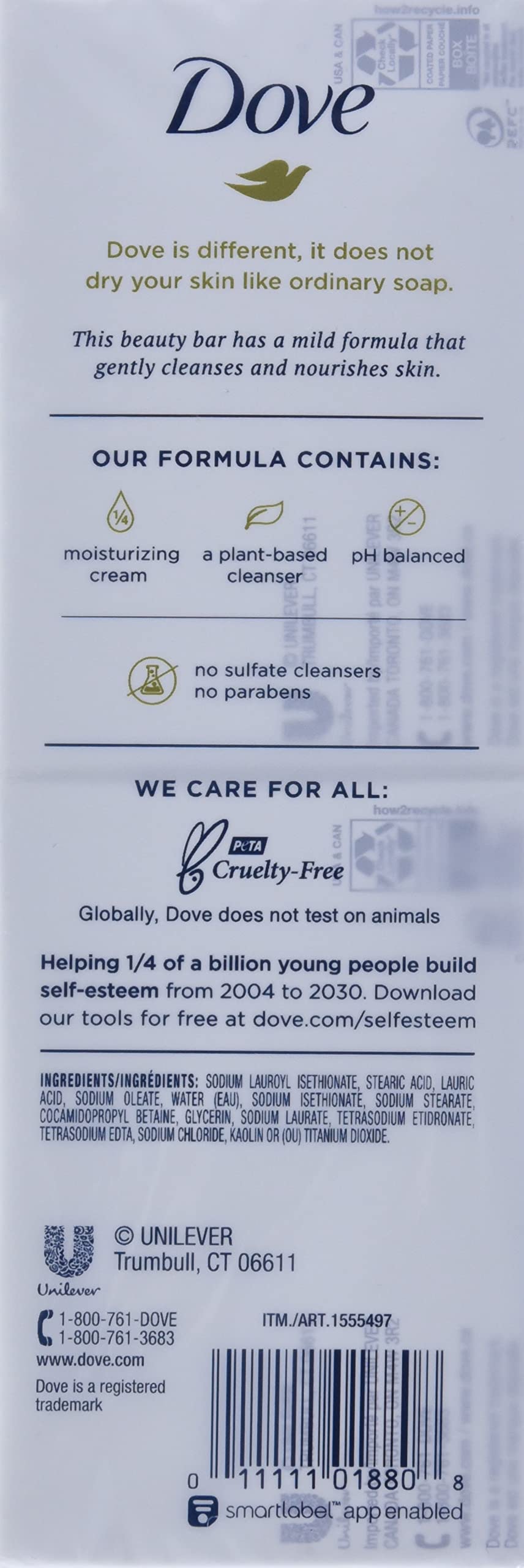 Dove Sensitive Skin - Unscented/Fragrance Free Hypo-Allergenic Beauty Bar, 3.73 oz / 106 g x 16 Pack