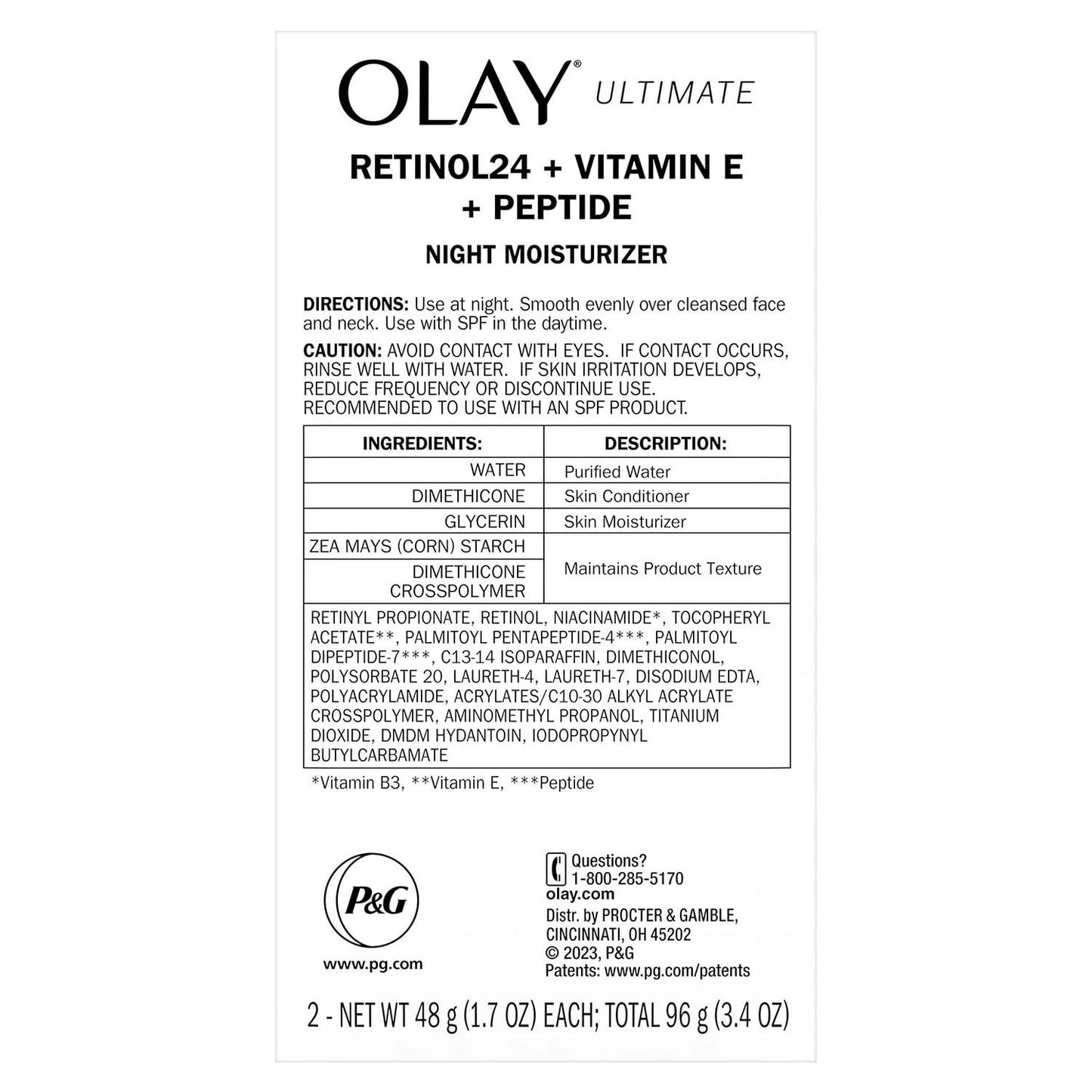 Olay Ultimate Retinol 24 + Vitamin E + Peptide Night Moisturizer (1.7 Oz, 2 Pk)