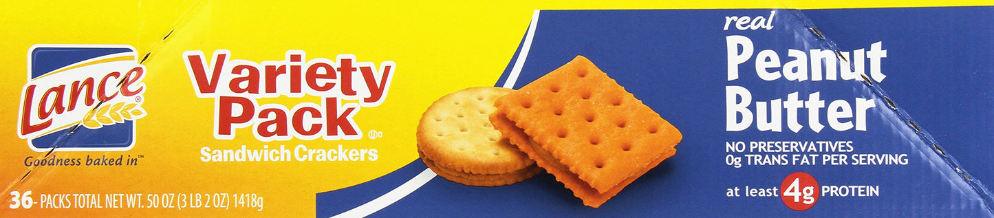 Lance Fresh Sandwich Crackers Real Peanut Butter Variety Pack, 36Count