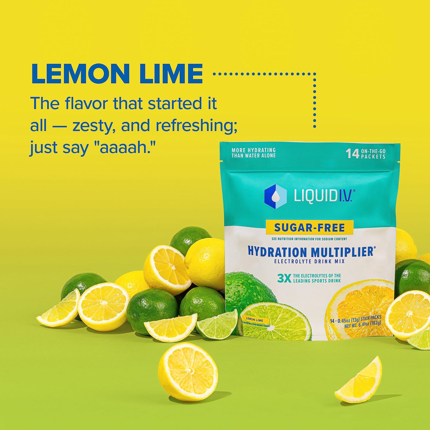 Liquid I.V. Sugar-Free Hydration Multiplier - Lemon Lime � Sugar-Free Hydration Powder Packets� | Electrolyte Drink Mix | Easy Open Single-Serving Stick | Non-GMO | 14 Sticks