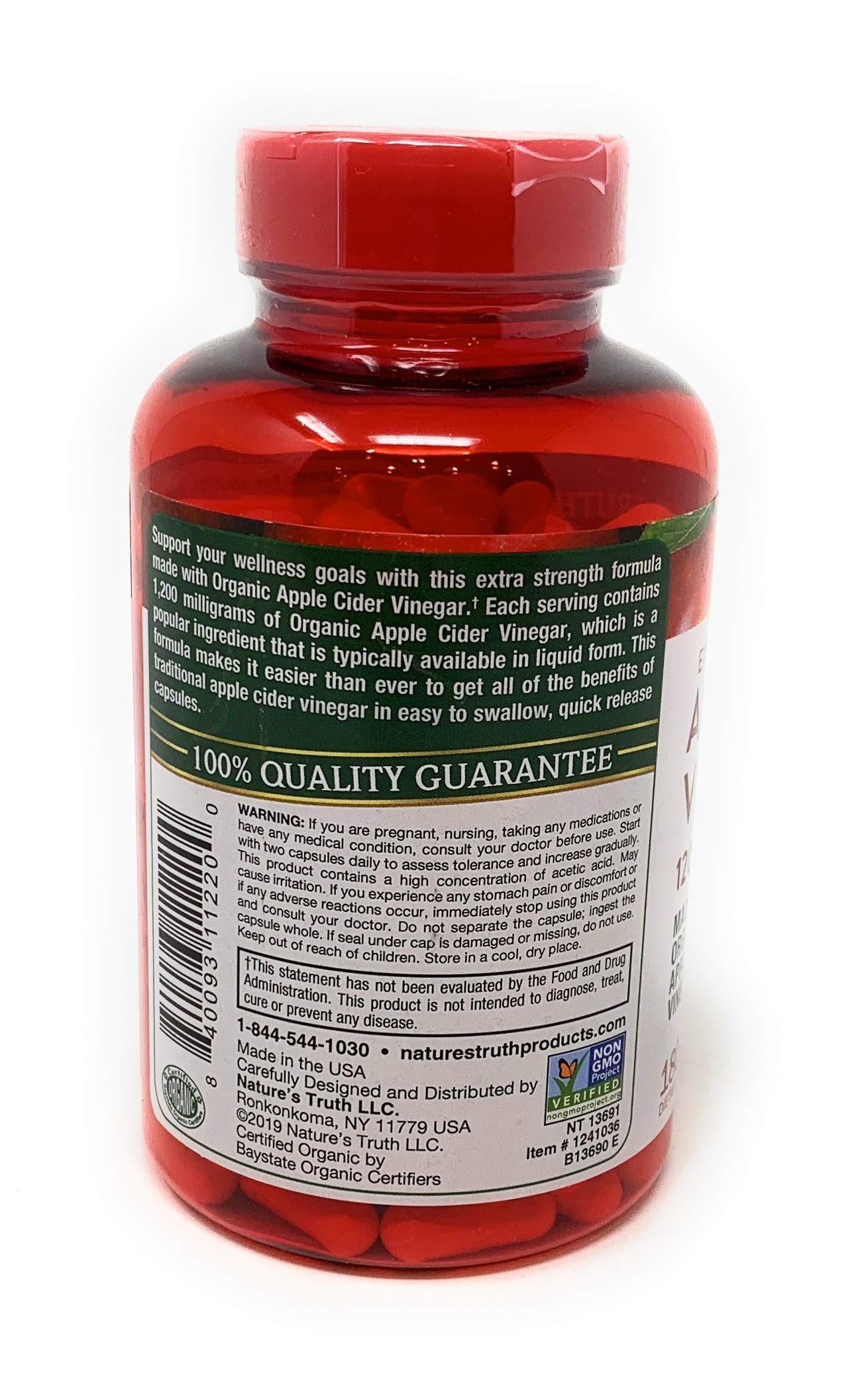Nature's Truth Apple Cider Vinegar 1200 mg, 180 Capsules